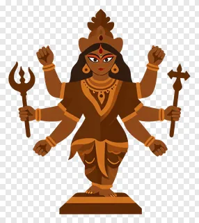 Goddess Durga in brown color with eight arms.
