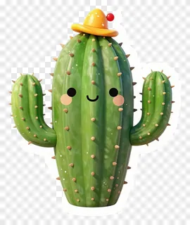 A smiling cactus wearing a tiny yellow hat.