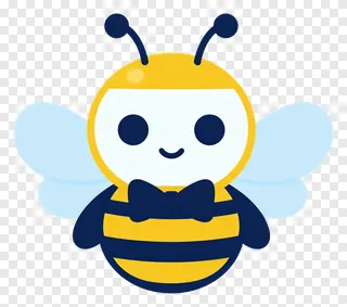 A cartoon bee with a bow tie and wings.