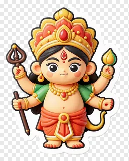 Cute cartoon Durga holding a trishul.