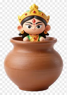 Cartoon goddess Durga in a clay pot.