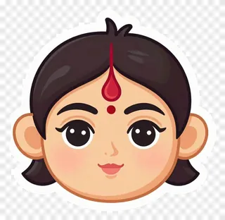 Cartoon face of Durga Maa with a red bindi.