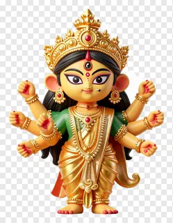 Stylized cartoon statue of the Hindu goddess Durga during puja festival.