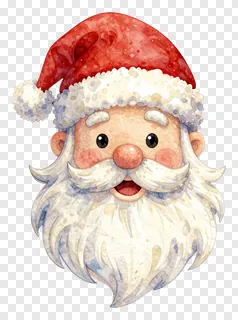 Watercolor illustration of a smiling Santa Claus face.