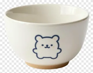 White ceramic bowl with a blue bear illustration.
