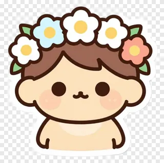 A cartoon character wearing a flower crown.
