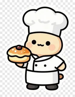 A cartoon chef holding a donut.