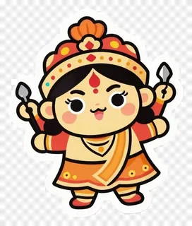 Chibi Durga holding two weapons