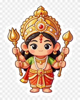 Chibi goddess Durga holding a trishul and a lotus.