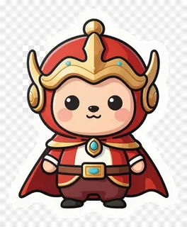 A chibi fantasy hero character in red and gold armor.