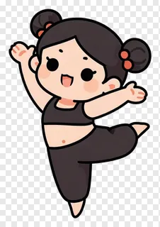 A chibi Garba dancer in black clothing performing a dance move.