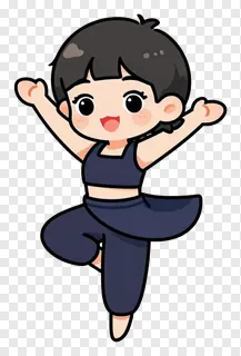A chibi garba dancer in dark blue clothing performing a dance move.