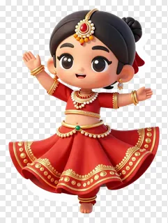 A chibi dancer in a red lehenga performing a dance.