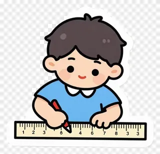 Child drawing a straight line with a ruler and pencil.