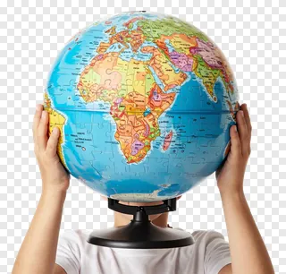 Child holding a globe puzzle in front of their face.