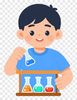 Young boy conducting a chemistry experiment with lab equipment.