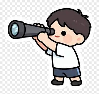 A child holding a telescope and looking through it.