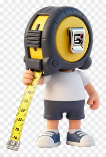 Cartoon boy with head shaped like a measuring tape.
