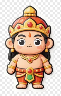 Chubby cartoon Ravana effigy in red and gold attire