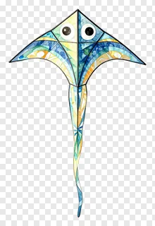 A colorful fish-shaped kite with large eyes.