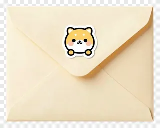 A cream envelope with a cartoon dog sticker.