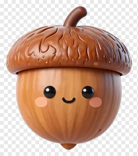 A smiling cartoon acorn with rosy cheeks.