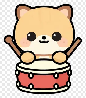 A cute cartoon animal playing a drum.
