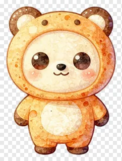 A cute cartoon bear wearing an orange costume.