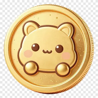 A gold coin with a cute bear face design.