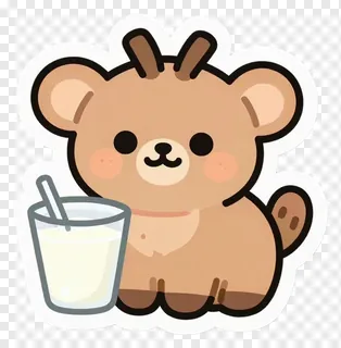 A cute cartoon bear holding a glass of milk.