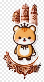 Cartoon bear decorated with chocolate-colored henna designs.