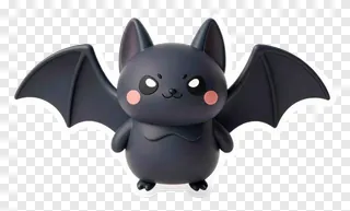 A cute black cartoon bat with pink cheeks and spread wings.