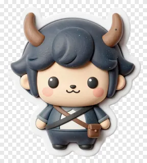 A cute fantasy character with bull horns and a satchel.