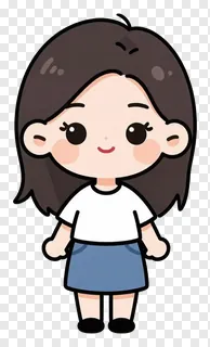 A cute cartoon woman with brown hair and a smile.