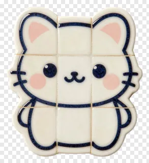 A cute cat face made of ceramic tiles.
