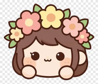 A cute cartoon character wearing a flower crown.