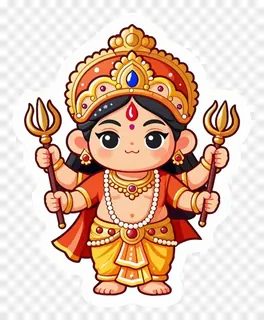 Cute cartoon Durga holding two trishuls.