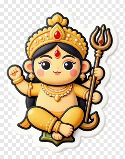 A cute cartoon goddess Durga holding a trishul.