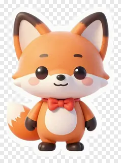 A cute cartoon fox wearing a red bow tie.