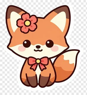 A cute cartoon fox with a flower and bow.
