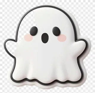 A cute white ghost with a black outline and pink cheeks.