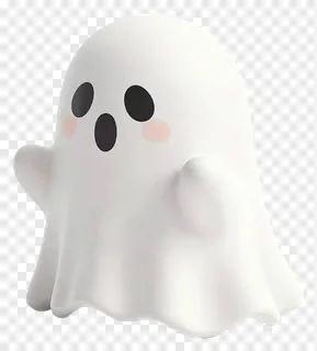 A cute white ghost with pink cheeks and black eyes.