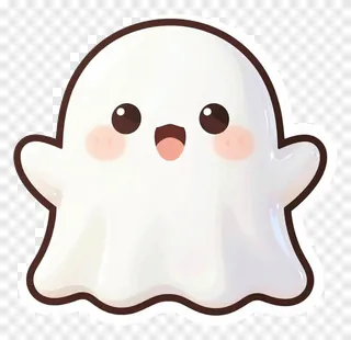 A cute, glossy white ghost with outstretched arms.