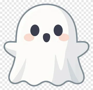 A cute white ghost with a grey outline and blush cheeks.