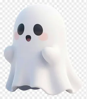 A cute white ghost with one hand raised.