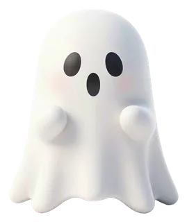 A cute white ghost with rounded hands.