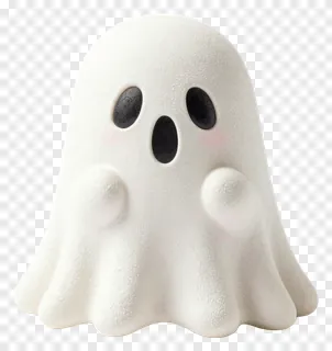 A cute white ghost with textured surface and pink cheeks.