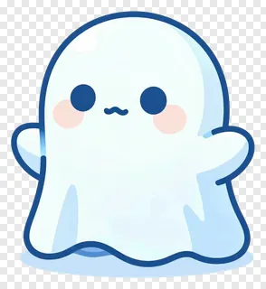 A cute ghost with a wavy blue outline and pink cheeks.