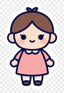A cute cartoon girl wearing a pink dress.