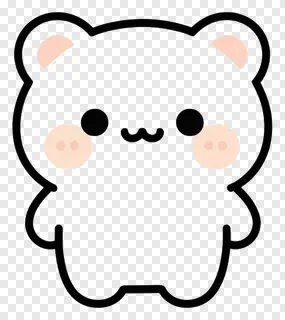 A cartoon hamster face with black eyes and pink cheeks.